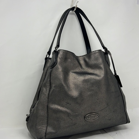 Coach Edie 31 Shoulder Tote Bag Metallic Leather Graphite #33520 - Picture 1 of 16